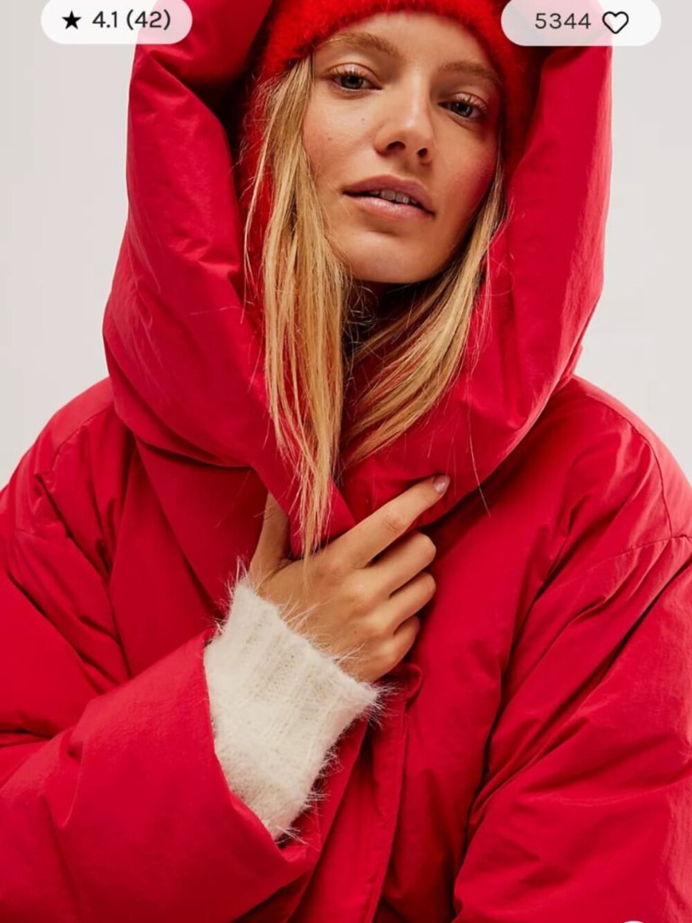 Free People Cloud Puffer Jacket Oversized Red Pink Hooded Coat Size L
